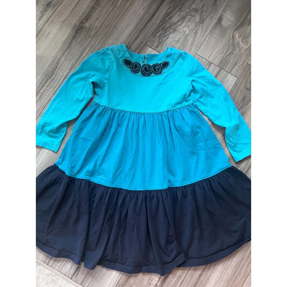 Hanna Andersson Blue Long Sleeve Color Block Twirl Dress 120 6/7